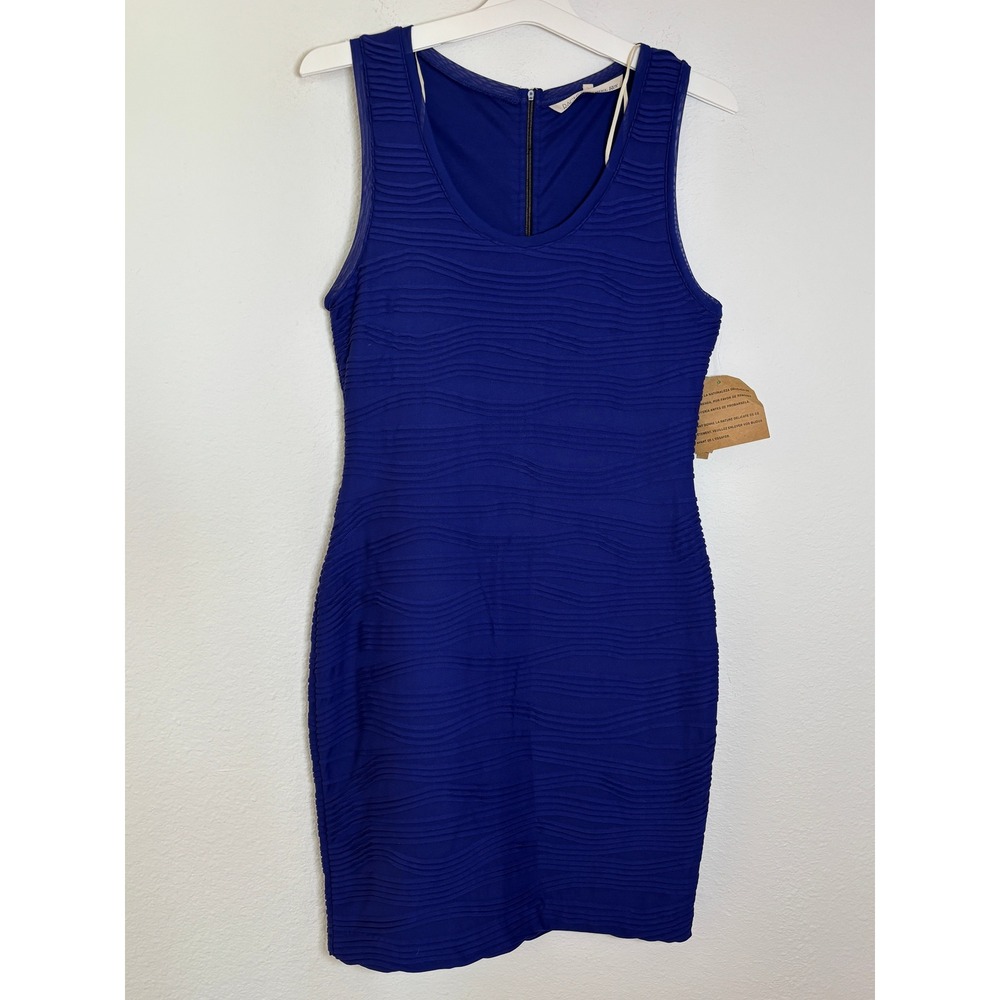 Rachel Rachel Roy Royal Blue Textured Wave Bodycon Dress Sleeveless Gold Zip L